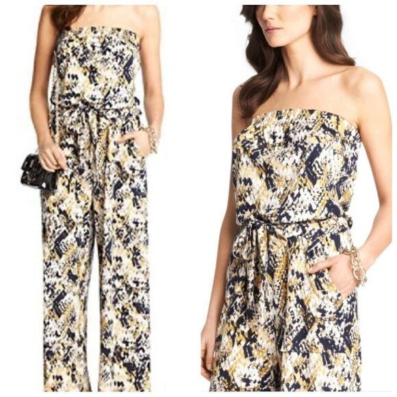 Diane Von Furstenberg Silk Snake Print Strapless Jumpsuit Size 4 - Picture 1 of 12